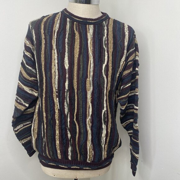 Roundtree Yorke Sweater Men M 3D Knit Coogi Style Biggie Cosby Hip Hop Textured - Picture 1 of 7